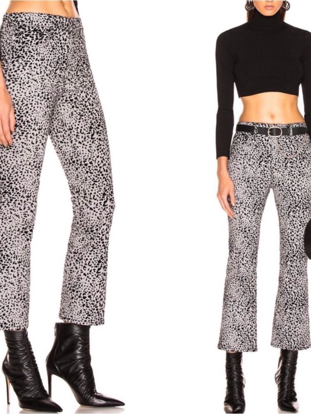 Leopard Print High-Rise Flare Pants - Black & White